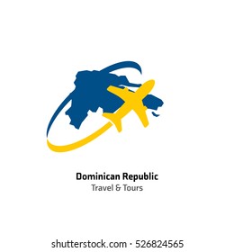 Dominican Republic Travel and Tours logo. Vector travel company logo design - Country map Leisure travel logo template. Tourism emblem, leisure center - vector illustration