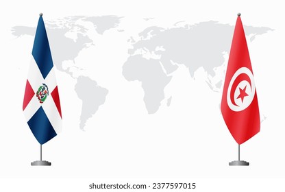 Dominican Republic and Tunisia flags for official meeting against background of world map. svg