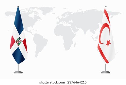 Dominican Republic and Turkish Republic of Northern Cyprus flags for official meeting against background of world map.