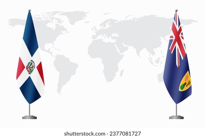 Dominican Republic and Turks and Caicos flags for official meeting against background of world map.