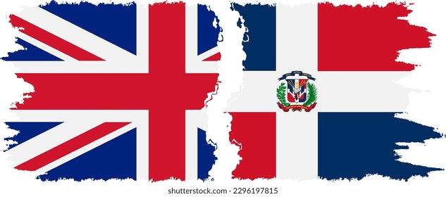 Dominican Republic and UK grunge flags connection, vector