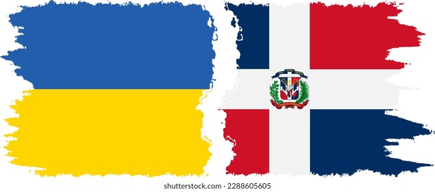 Dominican Republic and Ukraine grunge flags connection, vector