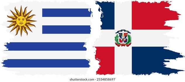 Conexión de banderas grunge de República Dominicana y Uruguay, Vector