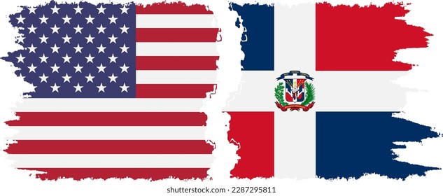 Dominican Republic and USA grunge flags connection, vector