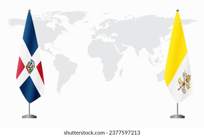 Dominican Republic and Vatican flags for official meeting against background of world map.