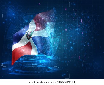 República Dominicana, indicador vectorial 3d sobre fondo azul con interfaces hud