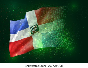 Dominican Republic, vector 3d flag on green background with polygons and data numbers