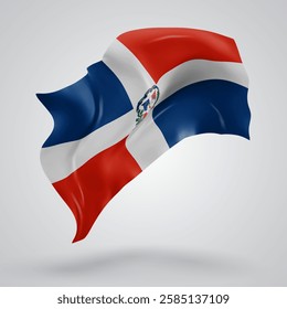 Dominican Republic, vector 3d flag with waves on a white background