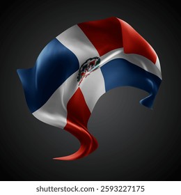 Dominican Republic, vector 3d flag with waves on a black background