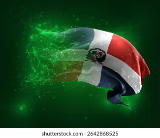 Dominican Republic, vector 3d flag on green background and numbers