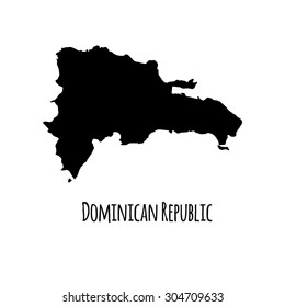 Dominican Republic vector black outline map with caption on white background. 