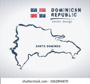 Dominican Republic vector chalk drawing map isolated on a white background