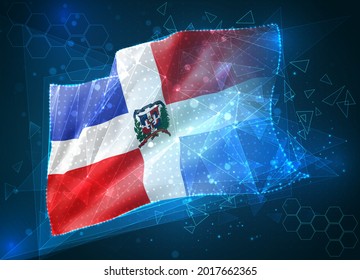 Dominican Republic, vector flag, virtual abstract 3D object from triangular polygons on a blue background