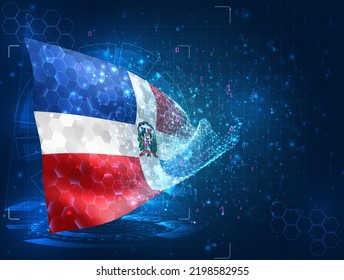 Dominican Republic,  vector flag, virtual abstract 3D object from triangular polygons on a blue background