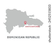 Dominican republic vector map illustration, country map silhouette with mark the capital city of Dominican republic inside. Filled version illustration isolated on white background.
