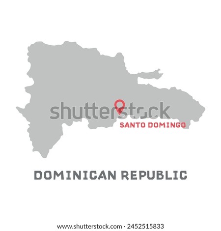 Dominican republic vector map illustration, country map silhouette with mark the capital city of Dominican republic inside. Filled version illustration isolated on white background.
