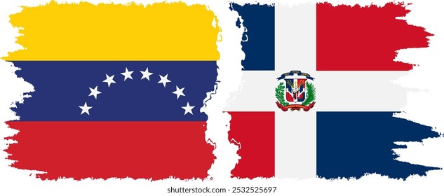 Dominican Republic and Venezuela grunge flags connection, vector