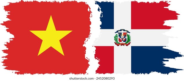 Dominican Republic and Vietnam grunge flags connection, vector