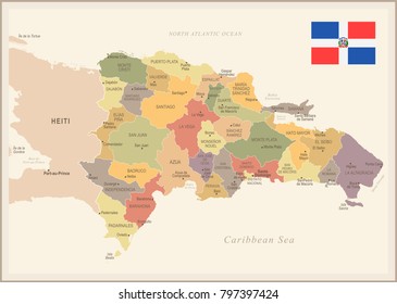 Dominican Republic - vintage map and flag - High Detailed Vector Illustration