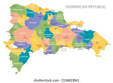 
Dominican Republic vintage map. High detailed vector map with pastel colors, cities and geographical borders