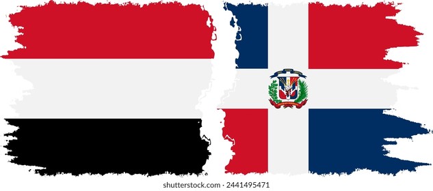 Dominican Republic and Yemen grunge flags connection, vector