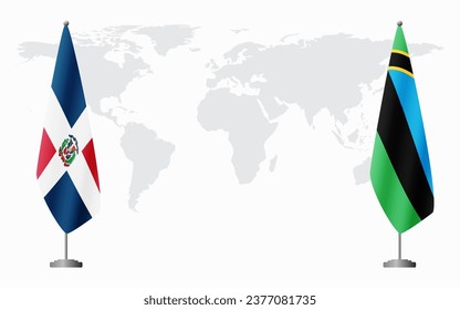 Dominikanische Republik und Sansibar Flaggen für offizielle Treffen auf dem Hintergrund der Weltkarte.
