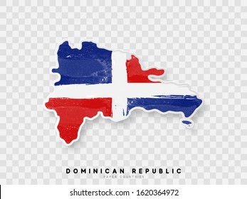 Dominican vector flag and map. Painted in watercolor paint colors in the national flag. Isolated on transparent background