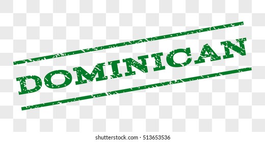 Dominican watermark stamp. Text caption between parallel lines with grunge design style. Rubber seal stamp with unclean texture. Vector green color ink imprint on a chess transparent background.