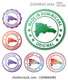 Dominicana badge. Colorful polygonal country symbol. Multicolored geometric Dominicana logos set. Vector illustration.