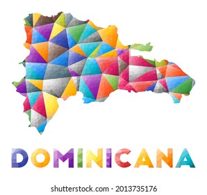 Dominicana - colorida forma de campo de poli bajo. Triángulos geométricos multicolor. Diseño moderno y de moda. Ilustración vectorial.