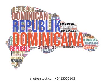 Dominicana country shape word cloud. Typography style country illustration. Dominicana image in text cloud style. Vector illustration.