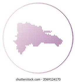 Dominicana digital badge. Dotted style map of Dominicana in circle. Tech icon of the country with gradiented dots. Authentic vector illustration.