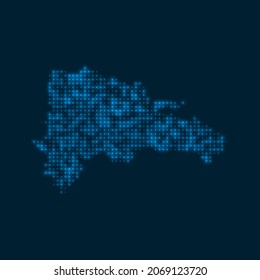 Dominicana dotted glowing map. Shape of the country with blue bright bulbs. Vector illustration.