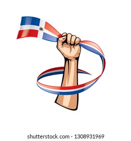 Dominicana flag and hand on white background. Vector illustration