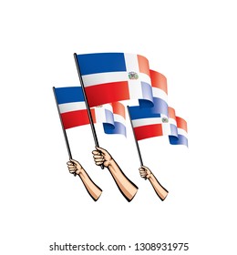 Dominicana flag and hand on white background. Vector illustration