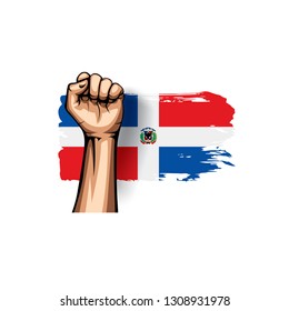 Dominicana flag and hand on white background. Vector illustration