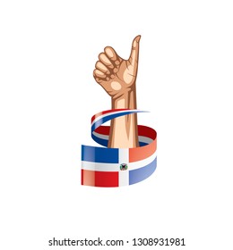 Dominicana flag and hand on white background. Vector illustration
