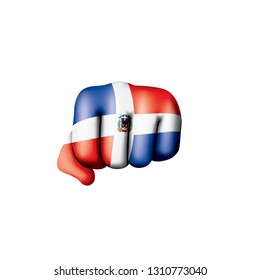 Dominicana flag and hand on white background. Vector illustration