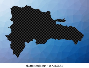 Mapa geométrico dominicano. Forma de esténcil de Dominicana en bajo estilo polaco. Auténtica ilustración vectorial de país.