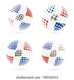 Dominicana halftone flag set patriotic vector design. 3D halftone sphere in Dominicana national flag colors isolated on white background.