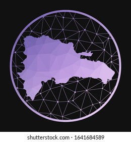 Dominicana icon. Vector polygonal map of the country. Dominicana icon in geometric style. The country map with purple low poly gradient on dark background.