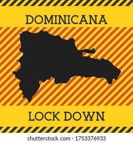 Dominicana Lock Down Sign. Yellow country pandemic danger icon. Vector illustration.