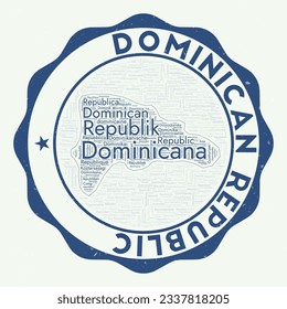 Dominicana logo. Awesome country badge with word cloud in shape of Dominicana. Round emblem with country name. Appealing vector illustration.