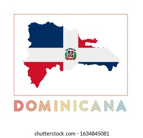 Dominicana Logo. Map of Dominicana with country name and flag. Vibrant vector illustration.