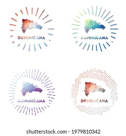 Se pone bajo sol de poly dominicano. Logo del país en estilo geométrico poligonal. Ilustración vectorial.