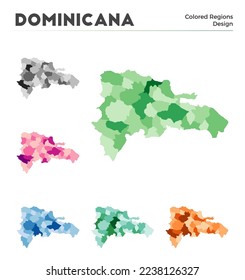 Dominicana map collection. Borders of Dominicana for your infographic. Colored country regions. Vector illustration.