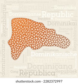 DOMINICANA map design. Country names in different languages and map shape with geometric low poly triangles. Amazing vector illustration of Dominicana.