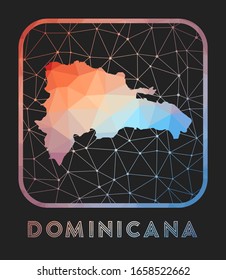 Dominicana map design. Vector low poly map of the country. Dominicana icon in geometric style. The country shape with polygnal gradient and mesh on dark background.