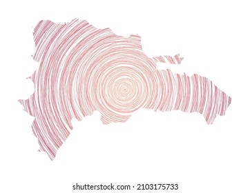 Dominicana map filled with concentric circles. Sketch style circles in shape of the country. Vector Illustration.