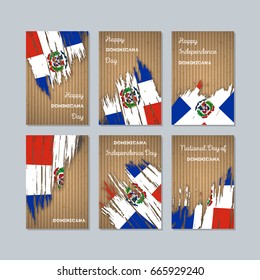 Dominicana Patriotic Cards for National Day. Expressive Brush Stroke in National Flag Colors on kraft paper background. Dominicana Patriotic Vector Greeting Card.